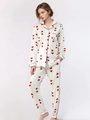 Full view of women's waffle knit pajama set with red heart pattern and soft fabric - 3XL / White Red Heart