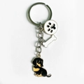 American style enamel dachshund metal keychain with bone and paw print charms - Black with Bone and Paw Print