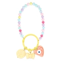Detail of beaded dopamine keychain with yellow rabbit, bow, and evil eye charms on white background - Yellow Ring-Rabbit Bow