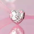 S925 sterling silver heart bead charm with pink enamel for DIY bracelet jewelry - Kissing Heart (SCC2990)