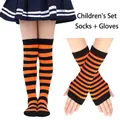Kids orange and black striped knit accessory set with over-knee socks and arm warmers - Orange & Black Stripes