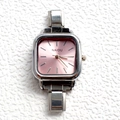 Women's quartz watch with square pink sunray dial and silver modular metal band - Silver Square Case Pink Dial Simple Style