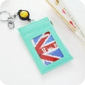 Mint green textured faux leather card holder with retractable strap and silver keychain - Mint Green