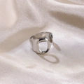 Polished silver stainless steel open ring featuring a large hollow oval design - Letter O / Silver