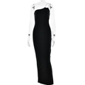 Elegante abito lungo nero monospalla con strass, vestibilità slim e schiena scoperta - M / Nero