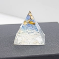 3cm natural crystal stone pyramid resin desk ornament with white gravel and gold foil - Opal