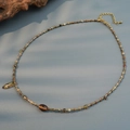 Bohemian handmade beaded necklace with amber pendant and natural stones in earthy tones - Vintage Tiger Eye Drop