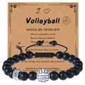Pulsera de voleibol ajustable con cuentas negras mates y cruz plateada en tarjeta de regalo - Pulsera de Voleibol
