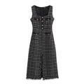 French tweed sleeveless dress with black and white plaid and metal buttons - XS / Black