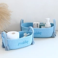 Close-up of blue cotton rope storage baskets with goodday letters and tassel details - Sky Blue - Sky Blue Handle
