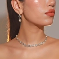 Elegant gold bridal jewelry set featuring pearl and crystal necklace with matching earrings - Pearl Gold Single Set(DTN14026737GL-PE)