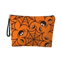 Orange Halloween spider web makeup bag with black handles and metal zipper closure - Orange Black Spider Web (With Strap)
