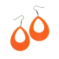 Vibrant orange teardrop cutout earrings with silver metal hooks on a clean white background - Orange Oval