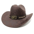 Cappello da cowboy marrone con texture serpente e fibbia con teschio di toro vintage - Caffè Serpente