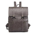 Mochila de cuero gris vintage con solapa de doble hebilla y bolsillos delanteros - Gris