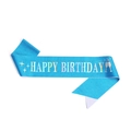 Blue glitter Happy Birthday sash with silver laser lettering for party celebrations - Set / Blue Strap