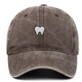 Detailed embroidery of white teeth on a vintage washed brown cotton baseball cap - Coffee