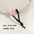Pink marble-textured rose acetate hair clip with transparent dark brown base - Transparent Pink