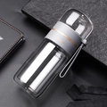 Premium clear double-walled glass tea infuser bottle featuring a stylish grey band - Grey 350ml