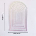 Detail showing arch-shaped suncatcher sticker dimensions 15cm x 9cm on white background - RPS068: Transparent Arch Stencil