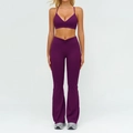 Completo yoga viola scuro da donna con pantaloni a zampa a vita incrociata e reggiseno - Taglia S / Top E Pantaloni / Reggiseno + Pantaloni a Zampa / Viola Giga
