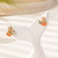 Asymmetric starfish and shell stud earrings with iridescent rhinestones in gold - Orange Shell Starfish (YLC-ES-211)