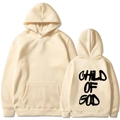 Beige oversized hoodie with Child of God back print and high-quality cotton fabric - S / Khaki