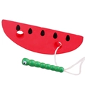 Cartoon watermelon wooden threading toy with green caterpillar for kids fine motor skills - Worm Eating Watermelon (Thread Toy)