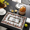 Rectangular Christmas placemat with snowman and wreath on a dark wood table - 30*45CM Cotton Linen / Wreath Snowman