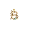 Macro detail of gold letter B pendant with white and light blue pearls for jewelry - Pearl Letter B - Blue