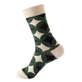 Retro geometric star pattern crew socks in forest green and cream knit blend - No. 131 Retro Star