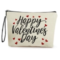 Canvas makeup bag with 'Happy Valentine's Day' print and red hearts on cream fabric - Style 4 (Happy Valentine's Day Print)