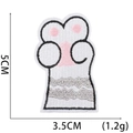 Detailed close-up of a cat paw embroidery patch with dimensions 5cm by 3.5cm - No.32 (Pink Grey White Paw)