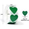 Green heart shaped self-adhesive label stickers on roll with 500 pieces for packaging - 25mm 500 Pcs/Roll / Green