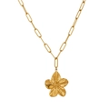 Vintage gold-plated flower pendant on textured paperclip chain necklace - XLE-4-1 Necklace - Gold