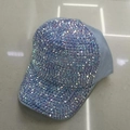 Berretto da baseball azzurro decorato con strass colorati scintillanti da donna - Taglia Adulto (Regolabile) / Grigio blu con strass iridescenti