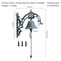 Vintage green bronze garden doorbell with floral bracket and traditional hand pull rope - Verdigris Vintage Pattern