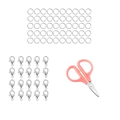 DIY jewelry kit featuring silver jump rings, lobster clasps, and pink handle scissors - Accessory 6 (Lobster Clasp & Jump Ring Set)