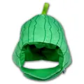 Green plush watermelon-style hat for small pets with striped pattern and top strap - Watermelon