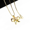 Elegant gold bow pendant necklace set with sparkling micro-pave white zircon crystals - Pendant And Necklace (8)