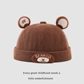 Brown corduroy winter hat for toddlers featuring cute bear ears and embroidery - 50-52cm / Dark Brown