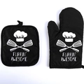 Set guanto da forno nero spesso e presina resistenti al calore con stampa bianca - Nero/Flippin' Awesome (Sinistra)