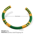 Bamboo-style open bangle in gold-plated stainless steel with green enamel finish - Green Enamel Style (SZ124) / Green