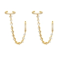 Elegant 18K gold plated zircon ear cuff and stud set with delicate connecting chain link - Gold with White Gemstone Ear Cuff Chain Earring
