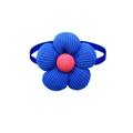 Close-up of blue knitted flower pet bow accessory with pink center and ribbon detail - BT429-3 Blue/Pink