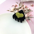 Elegant black velvet hair clip featuring a green velvet heart accent for women - 2# Green Heart