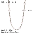 Detalle de collar de perlas de 8mm con cadena plateada, longitud 39cm y especificaciones - Oro de 18K / Collar de Perlas Plateadas (NB-N1214-S)