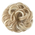 Golden blonde highlighted messy bun hair piece with curly texture and volume - 16H613 Honey Blonde Mixed Bleach Blonde