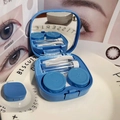 Sky blue portable contact lens case set with mirror, tweezers, and applicator tool - Dark Blue