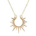 Retro gold sunburst pendant necklace with metallic spikes for women, 45-degree angle view - KC Gold Sunburst Spike Pendant (wg-1331)